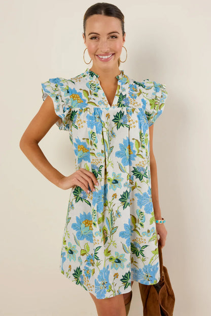 Boho Floral Ruffle Sleeve V Neck Shift Mini Dress