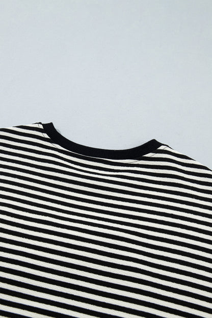 Black Stripe Velvet Bow Pattern Dropped Shoulder Loose Sweatshirt