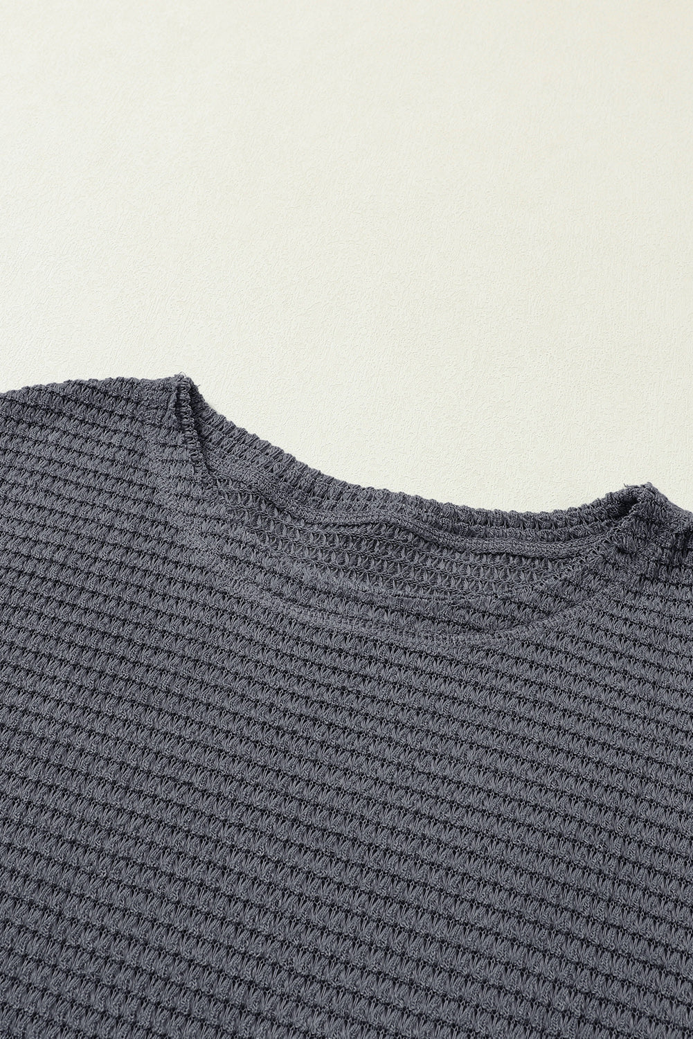 Black Waffle Knit Oversized Top with Side Slits