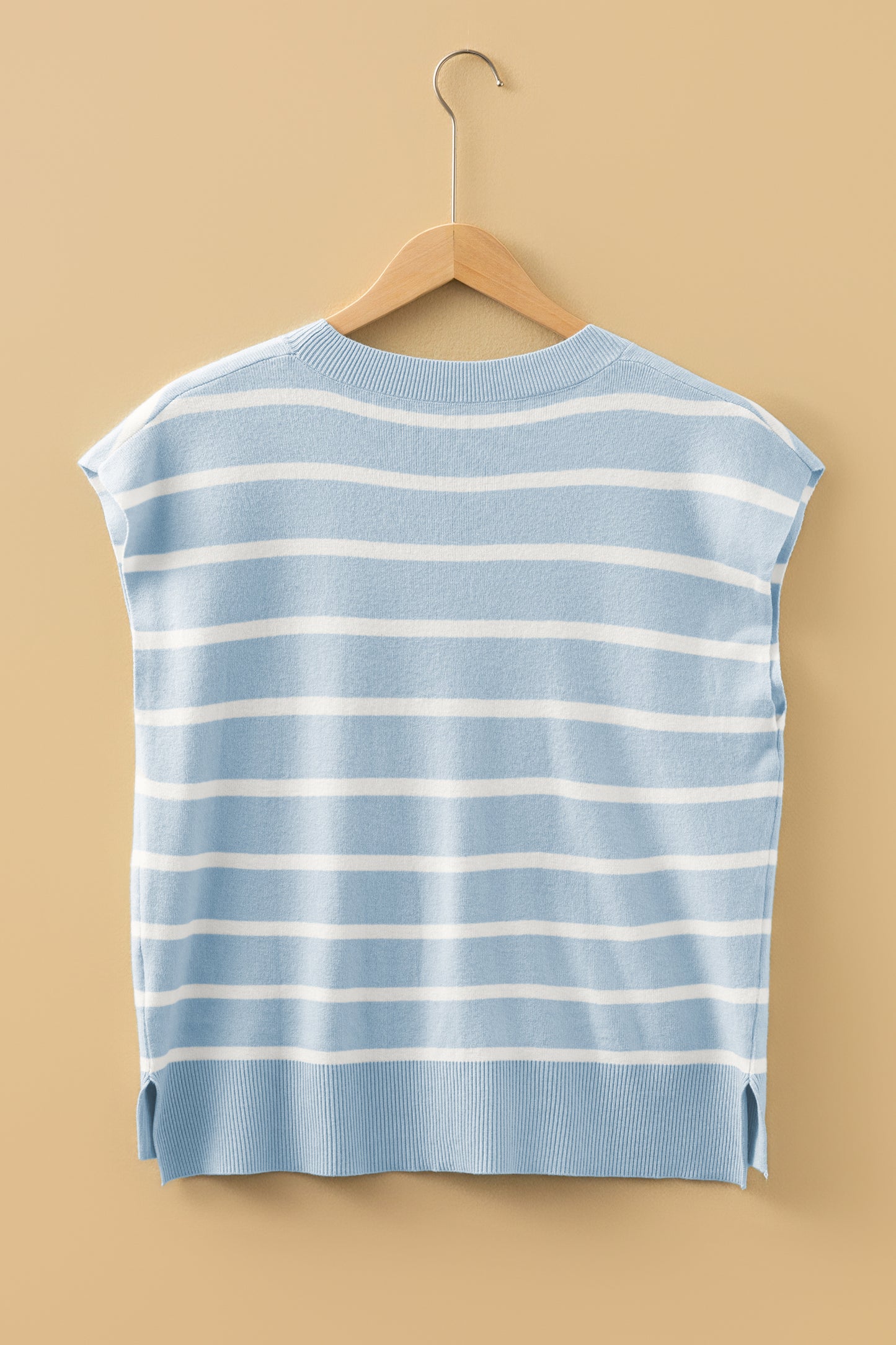 Parchment Striped Short Sleeve Crewneck Knit Sweater Top