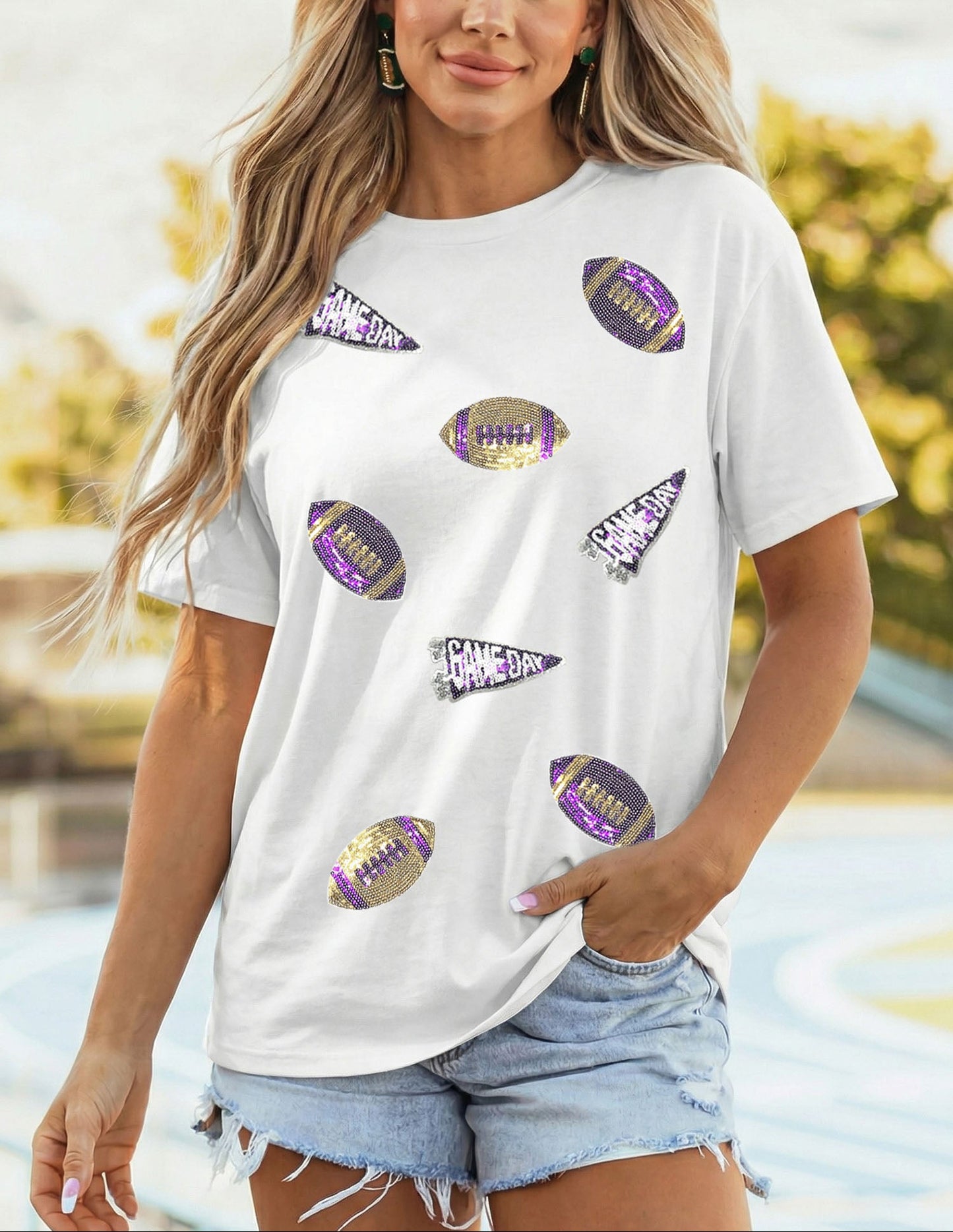 Sequin Back to School Game Day Football Graphic Tee