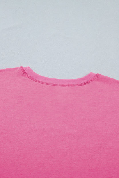 Bright Pink Lounge Set Rainbow Waistband Tee and Shorts
