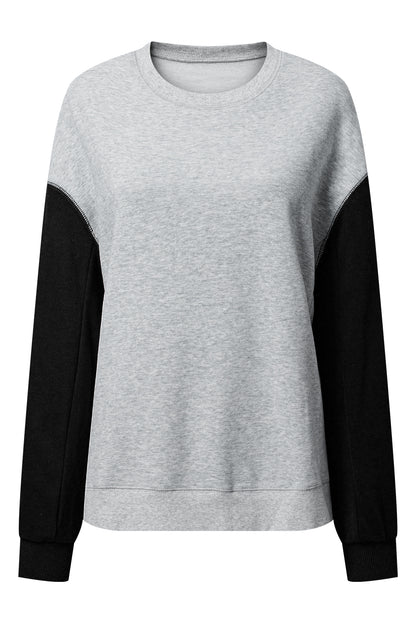 Two Tone Patchwork Drop Shoulder Pullover Sweatshirt