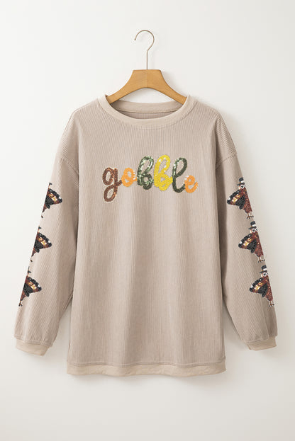 Thanksgiving Turkey Sequin Gobble Corded Sweatshirt