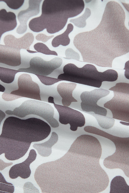 Khaki Western Camo Print Drawstring Mini Skort with Pockets