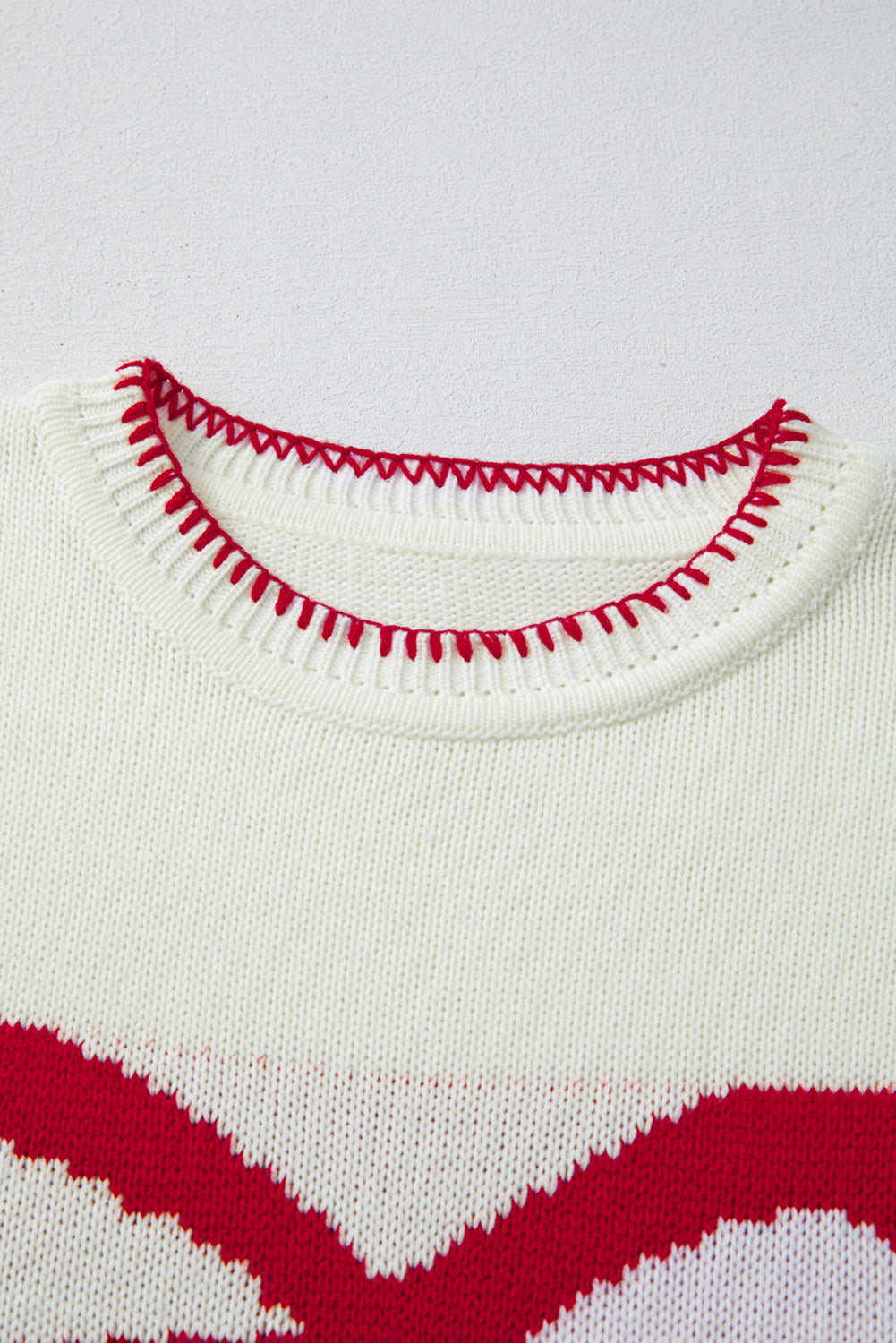 White Christmas Bow Contrast Trim Loose Knit Sweater