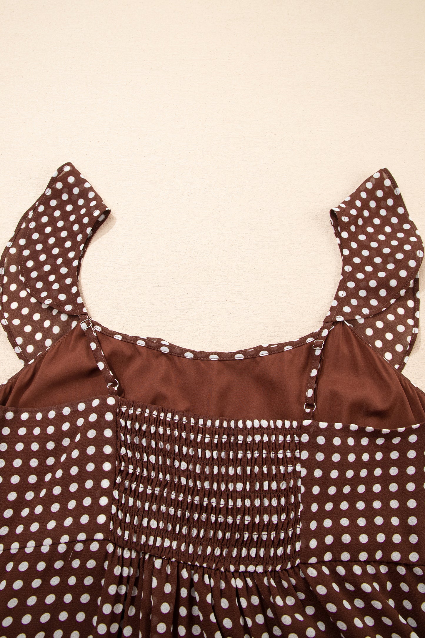 Brown Polka Dot Ruffle Tiered Square Neck Maxi Dress