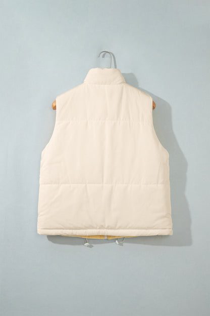 Parchment Reversible Double Wear Contrast Color Stand Neck Zip Pocket Quilted Vest