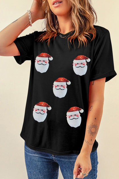 Santa Claus Graphic Christmas Faux Sequin T Shirt