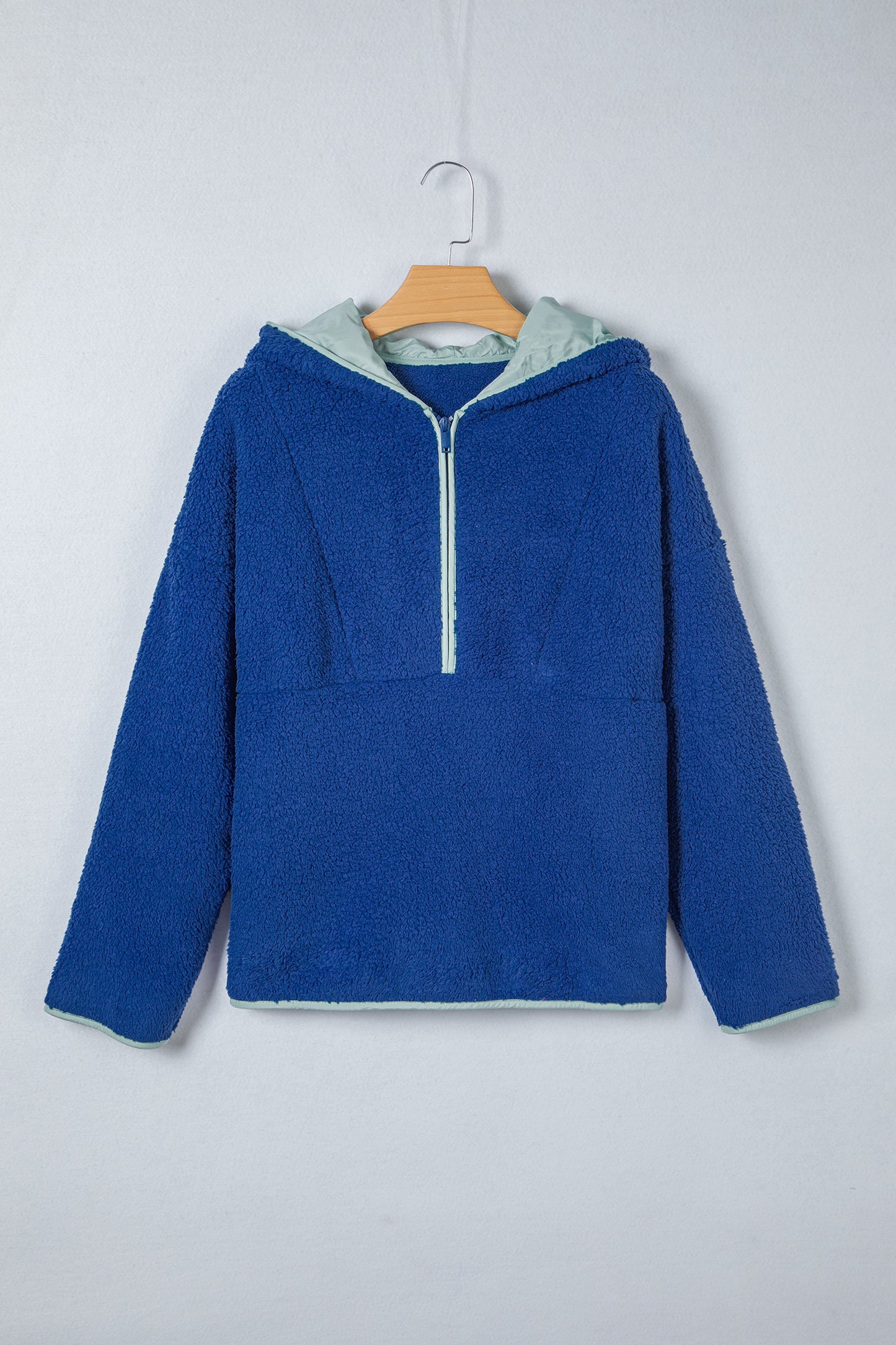 Cozy Sherpa Half Zip Pullover Hoodie with Contrast Trim