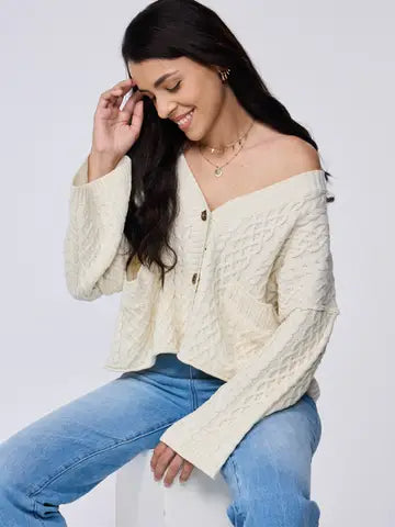 Apricot  Cozy Cable Knit Cropped Cardigan with Button Front