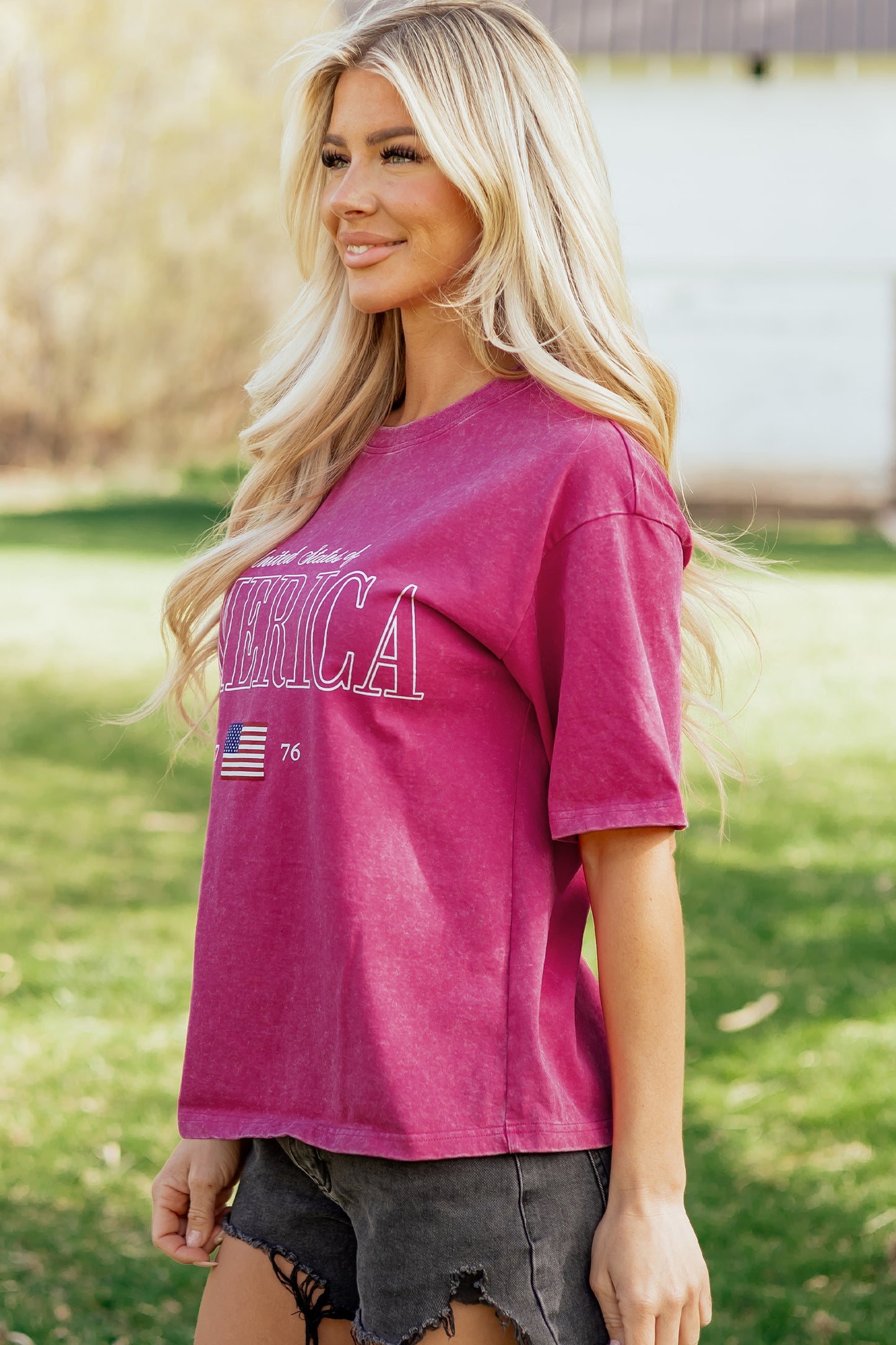 America 1776 Graphic Tee Mineral Wash Flag Day Shirt
