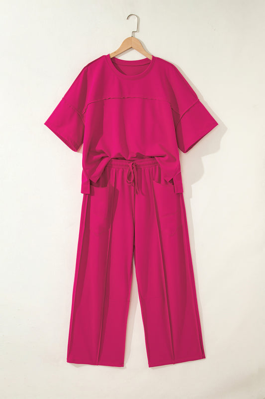 Boxy Tee and Wide Leg Pants Lounge Set Casual Outfit