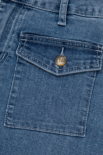 High Waist Flap Pocket Denim Shorts