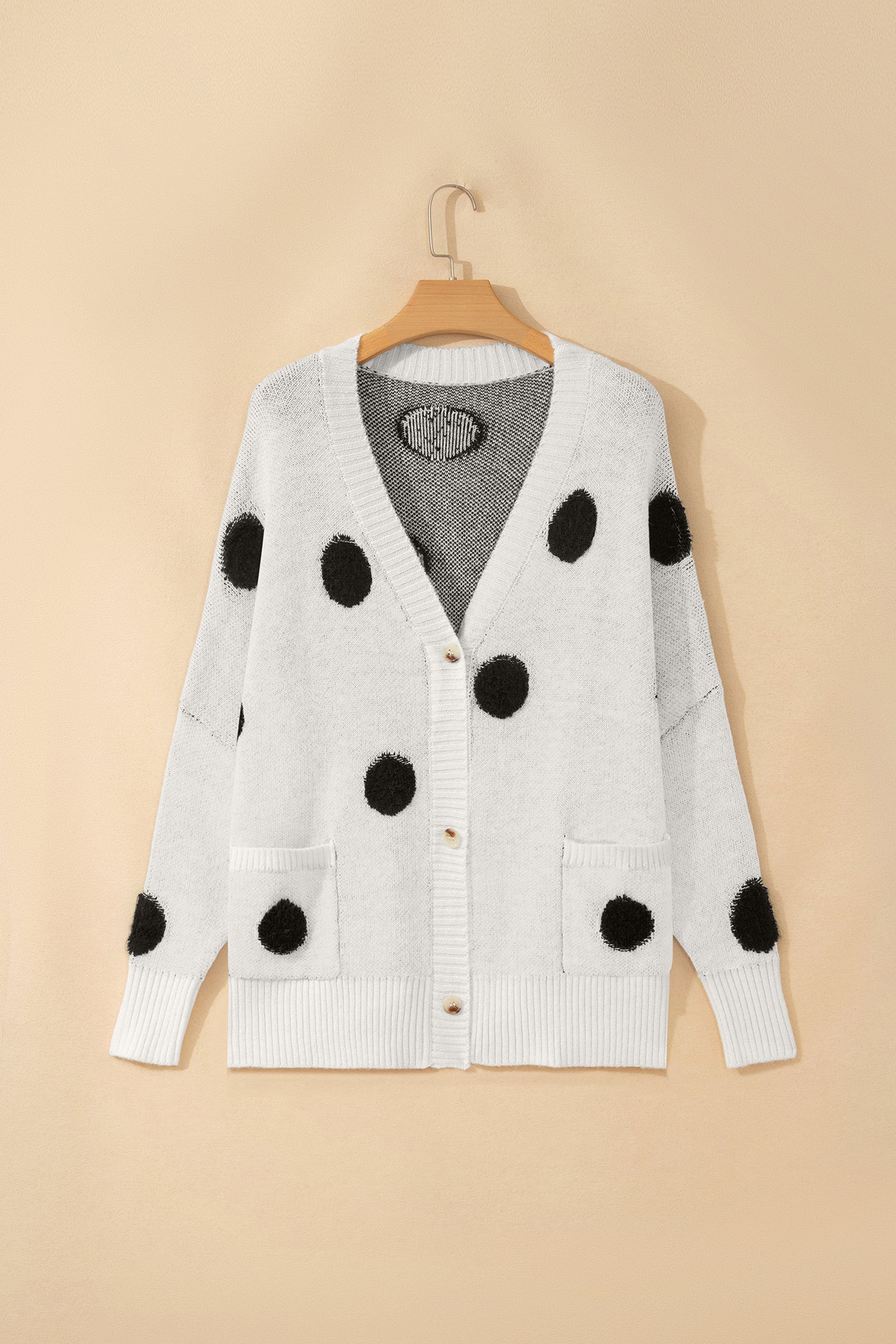 Polka Dot Oversized V Neck Knit Cardigan Sweater