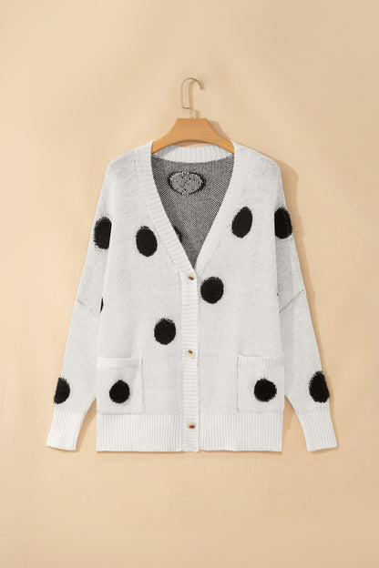 Polka Dot Oversized V Neck Knit Cardigan Sweater