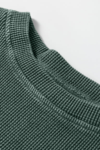 Waffle Knit Loose Long Sleeve Casual Top