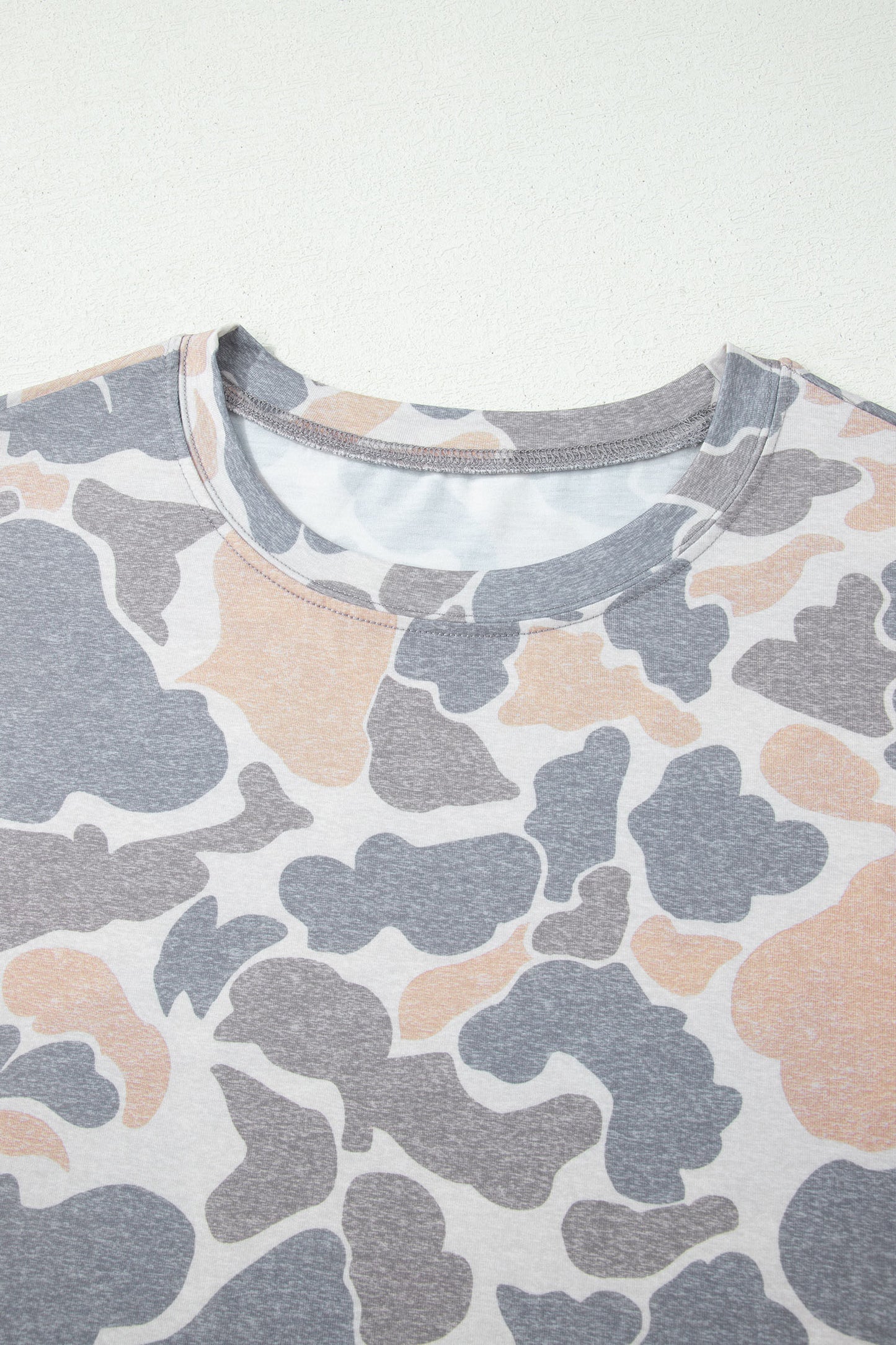 Neutral Camo Oversized Casual Crewneck T Shirt
