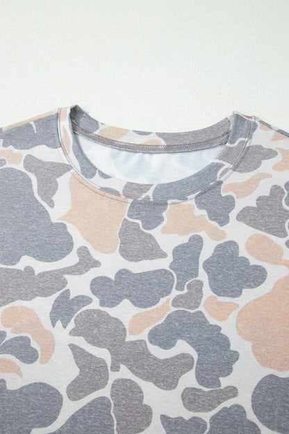 Neutral Camo Oversized Casual Crewneck T Shirt