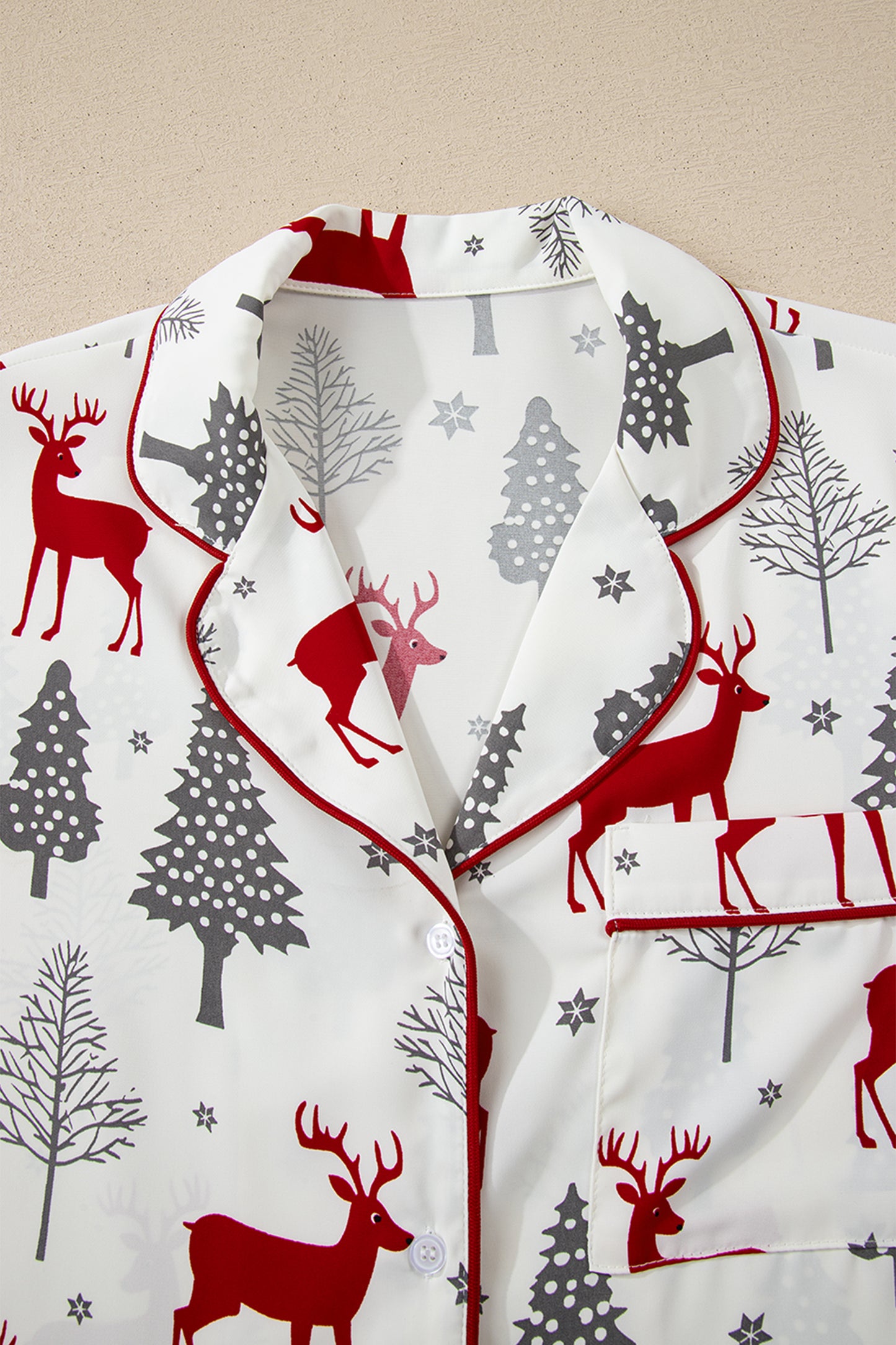 Red Reindeer Christmas Print Long Sleeve Pajama Shorts Set