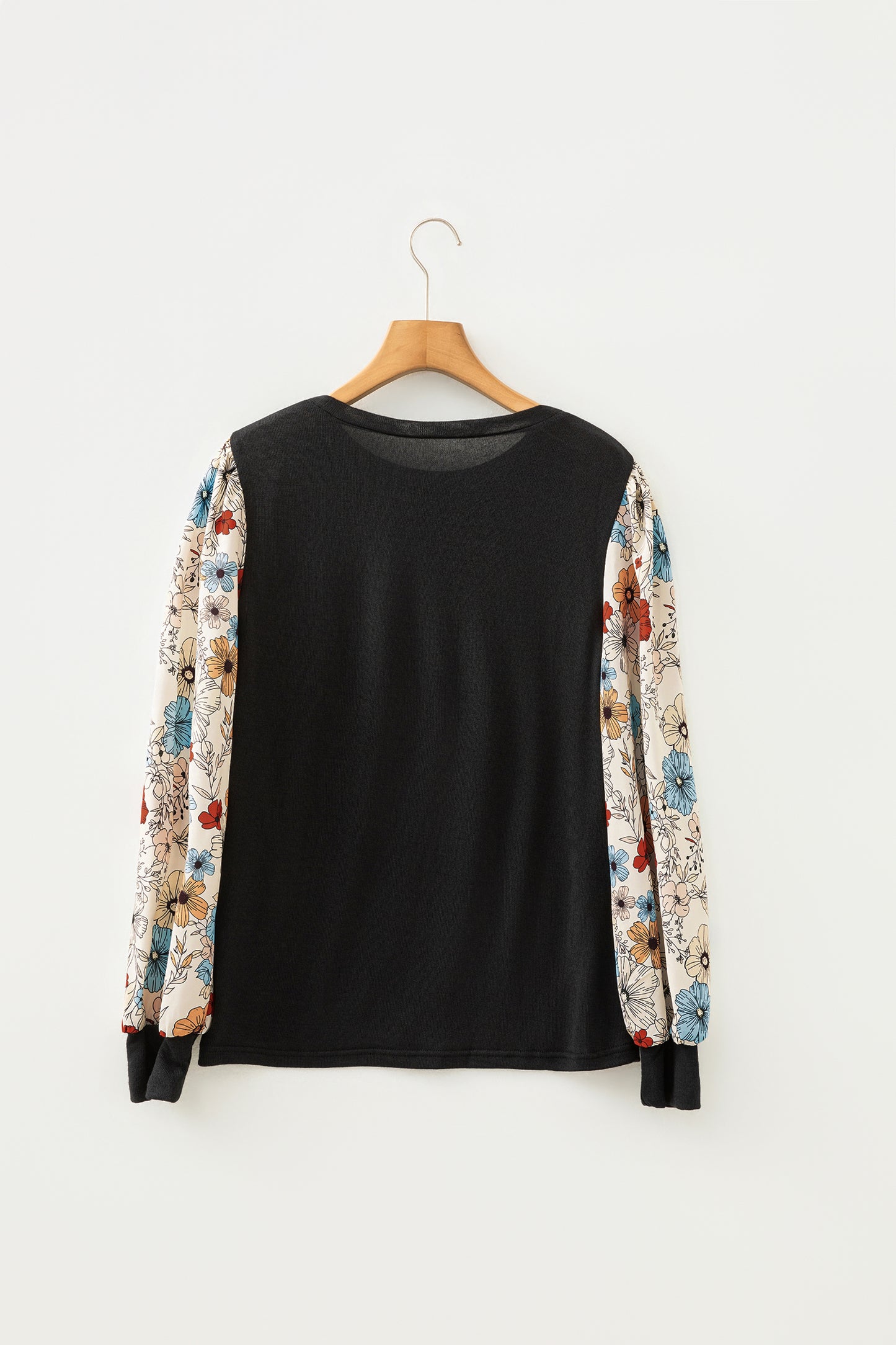 Black Leopard Puff Sleeve Patchwork Casual Top