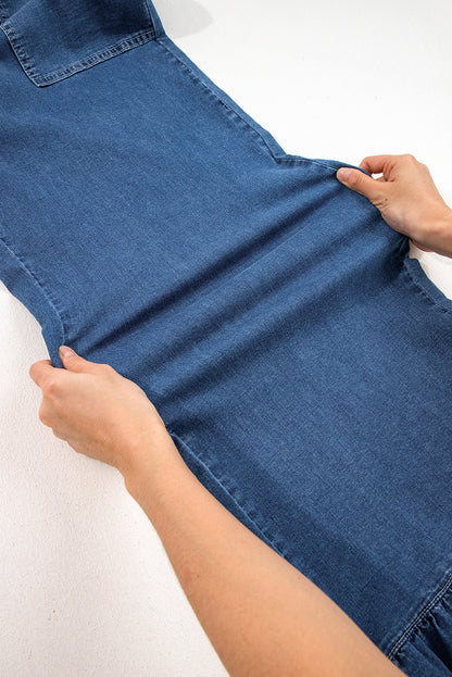 Sail Blue Plus Size Elastic Waist Ruffle Hem Jeans