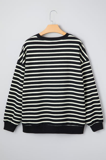 Black Striped MERRY Christmas Sweatshirt Drop Shoulder Pullover