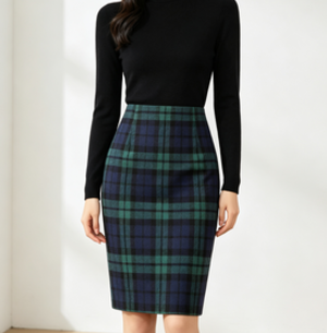 Women's Plaid High Waisted Midi Pencil Skirt Fall Winter