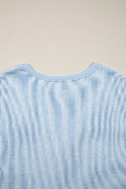 Waffle Knit Patchwork Pocket Loose Fit Casual T Shirt