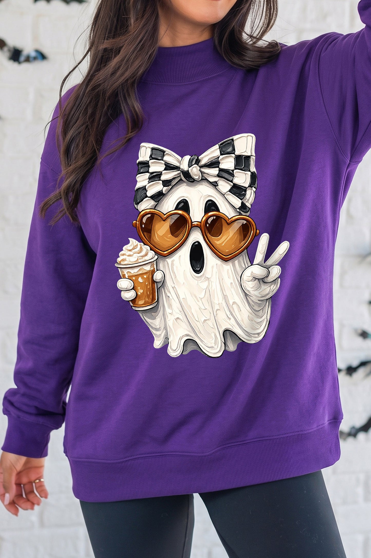 Halloween Ghost Graphic Mock Neck Sweatshirt