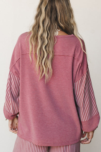 Women’s Stripe 2 Piece Lounge Set Long Sleeve Top Wide Leg Pants