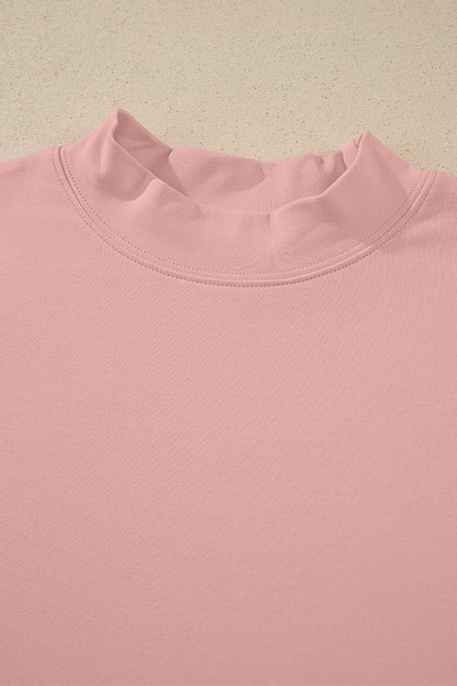 Dark Blue Oversized Mock Neck Tee Casual Relaxed Top