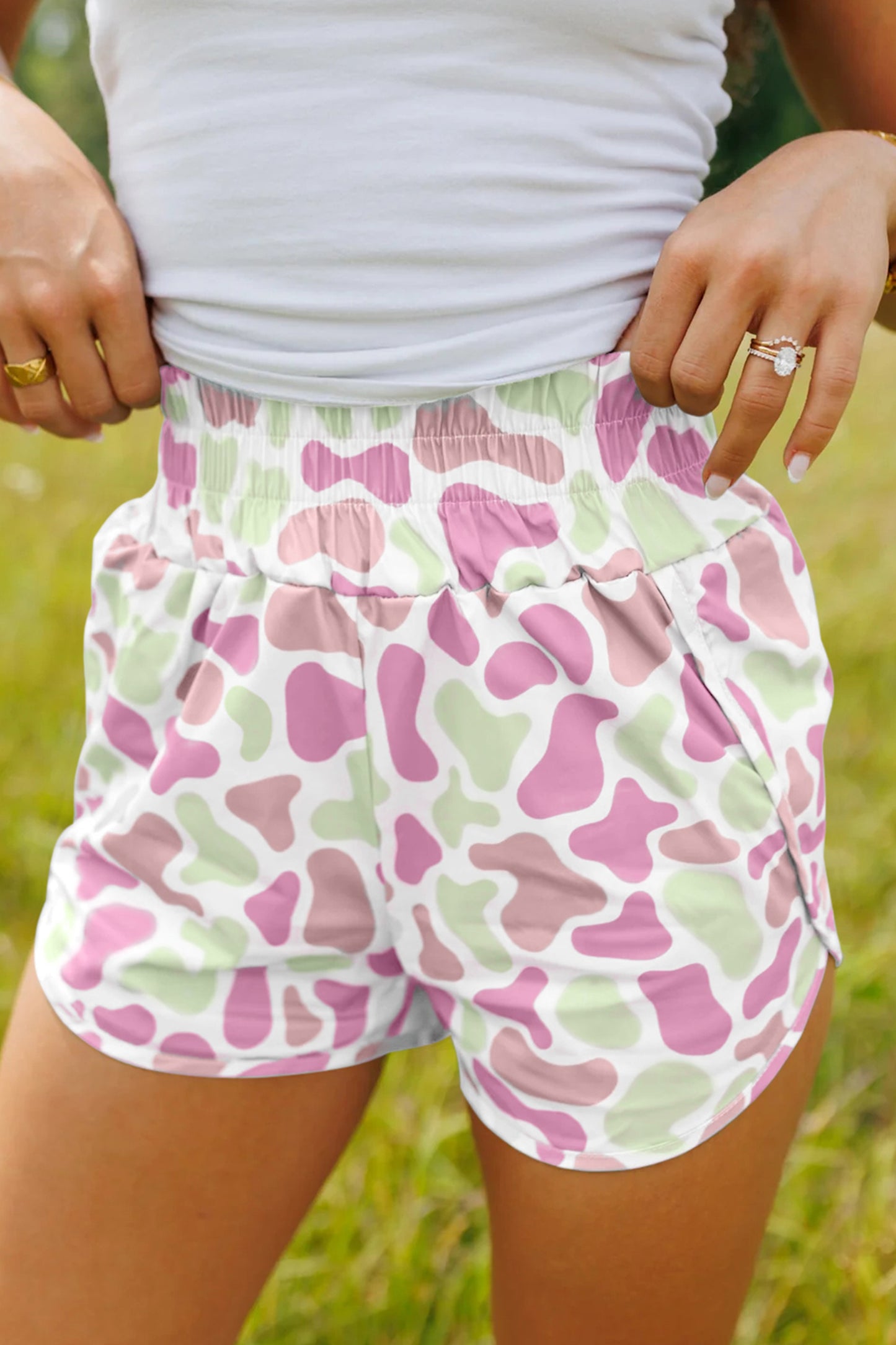 Sky Blue Western Camo Print High Waist Athleisure Shorts