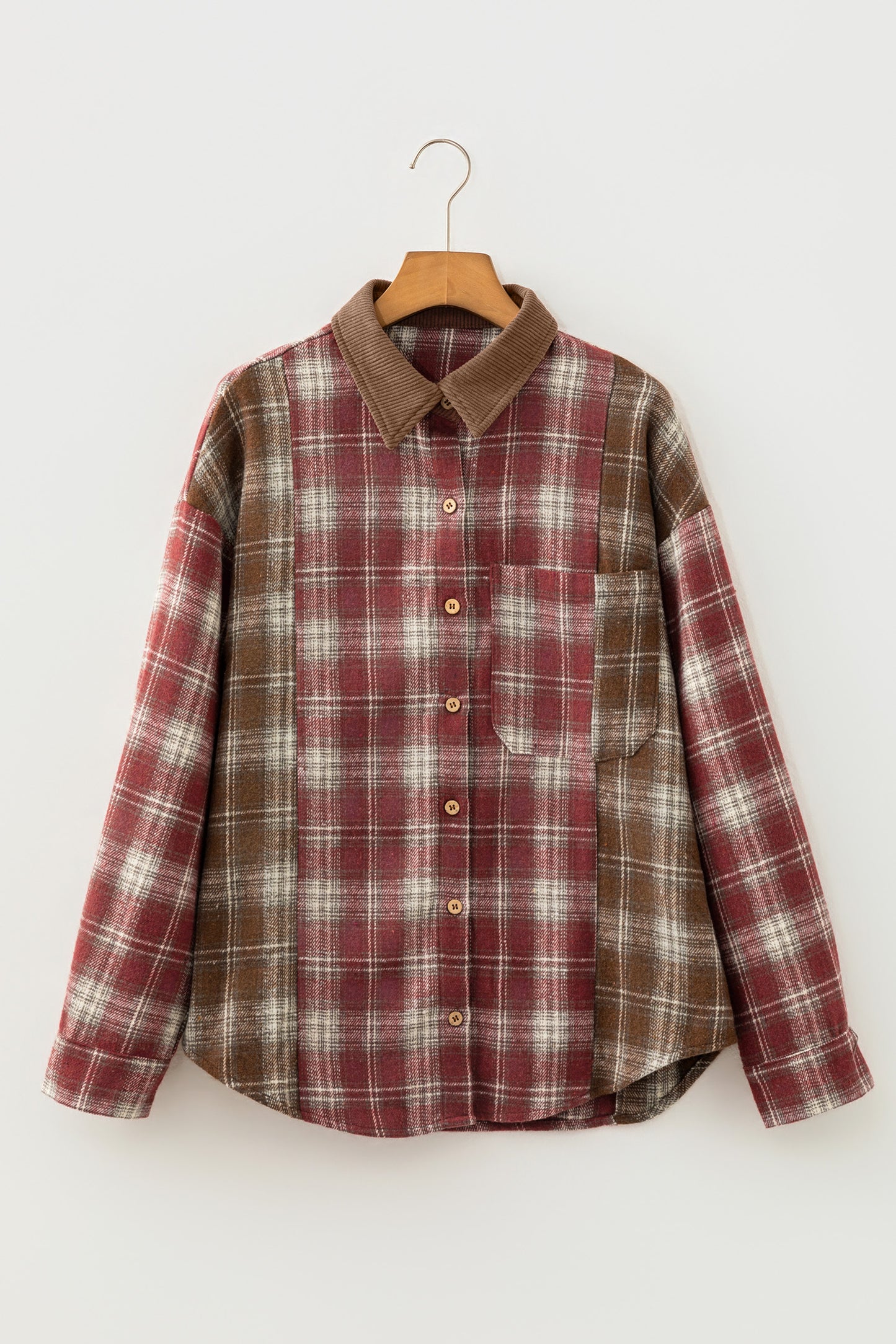 Color Block Plaid Button Down Oversized Flannel Shirt