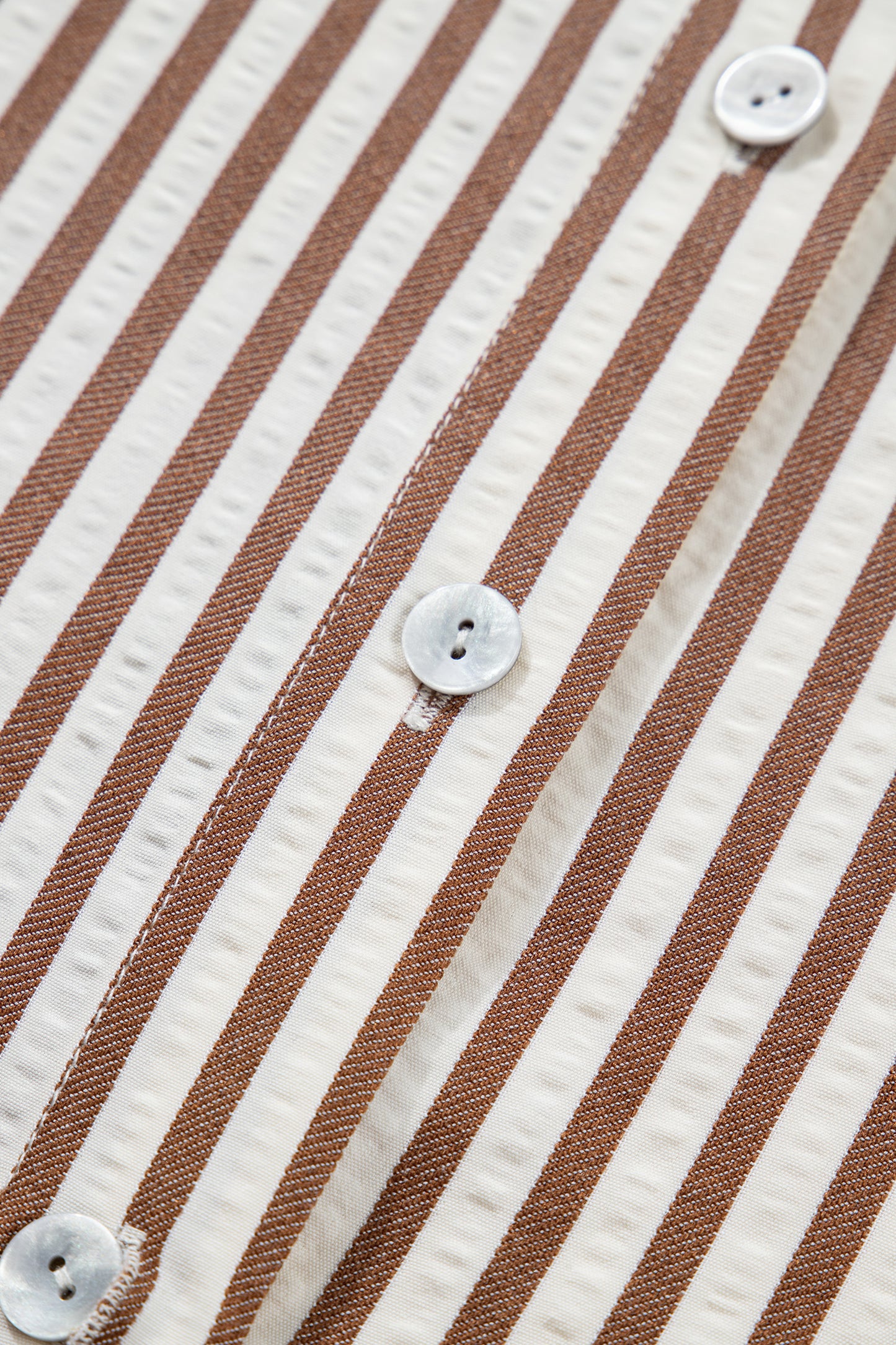Brown Stripe Knot Waist Puff Sleeve Button Down Shirt Dress