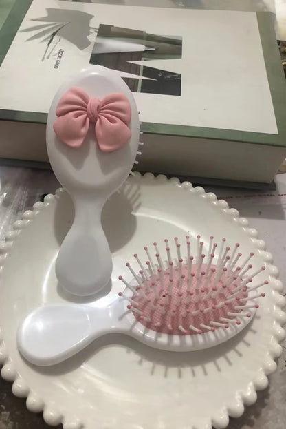White 3D Bow Cushion Hair Brush Scalp Massage Comb