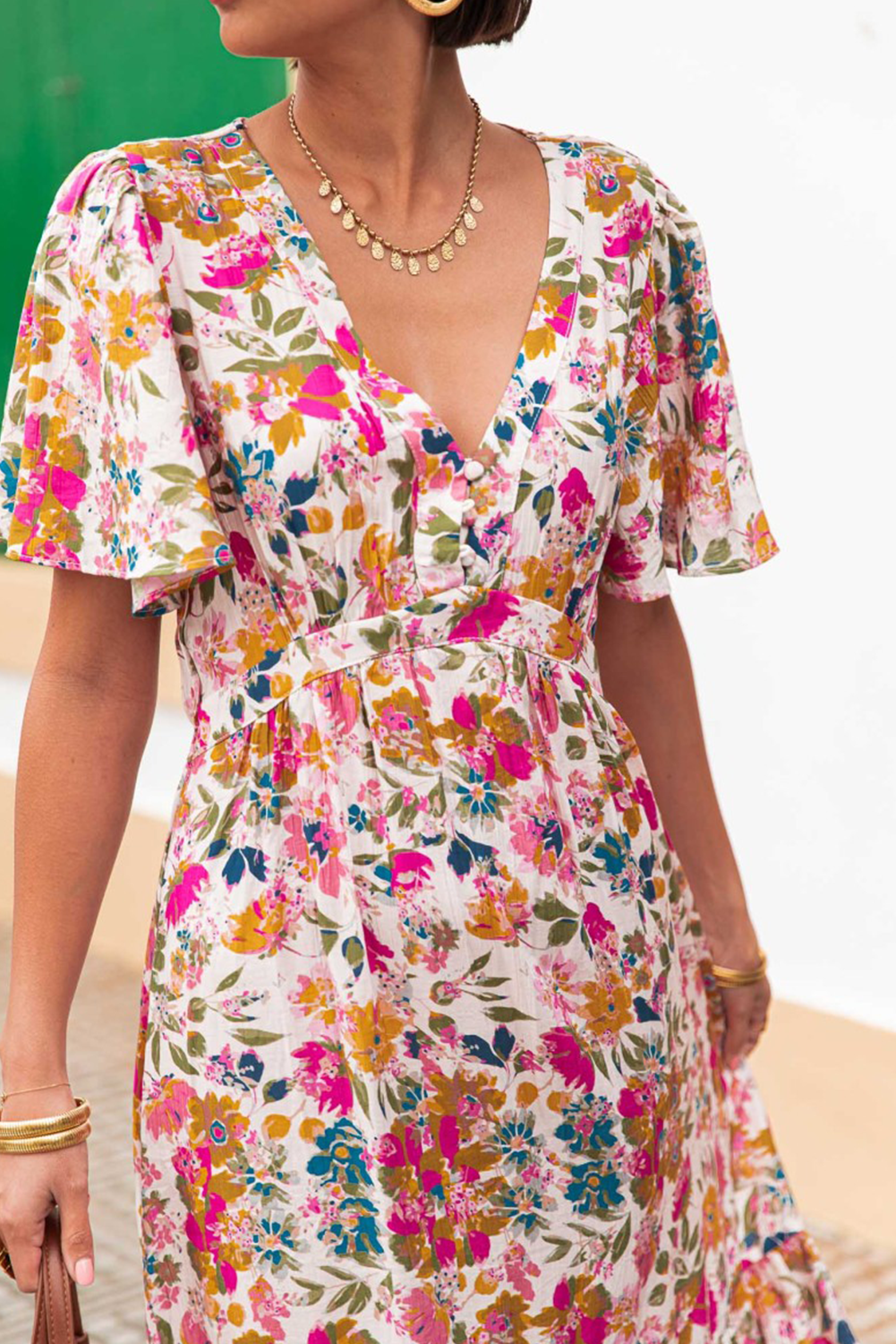 Easter Floral V Neck Short Sleeve Boho Maxi Dress