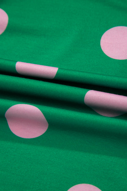 Green Polka Dot Lounge Set V Neck Tee and Shorts