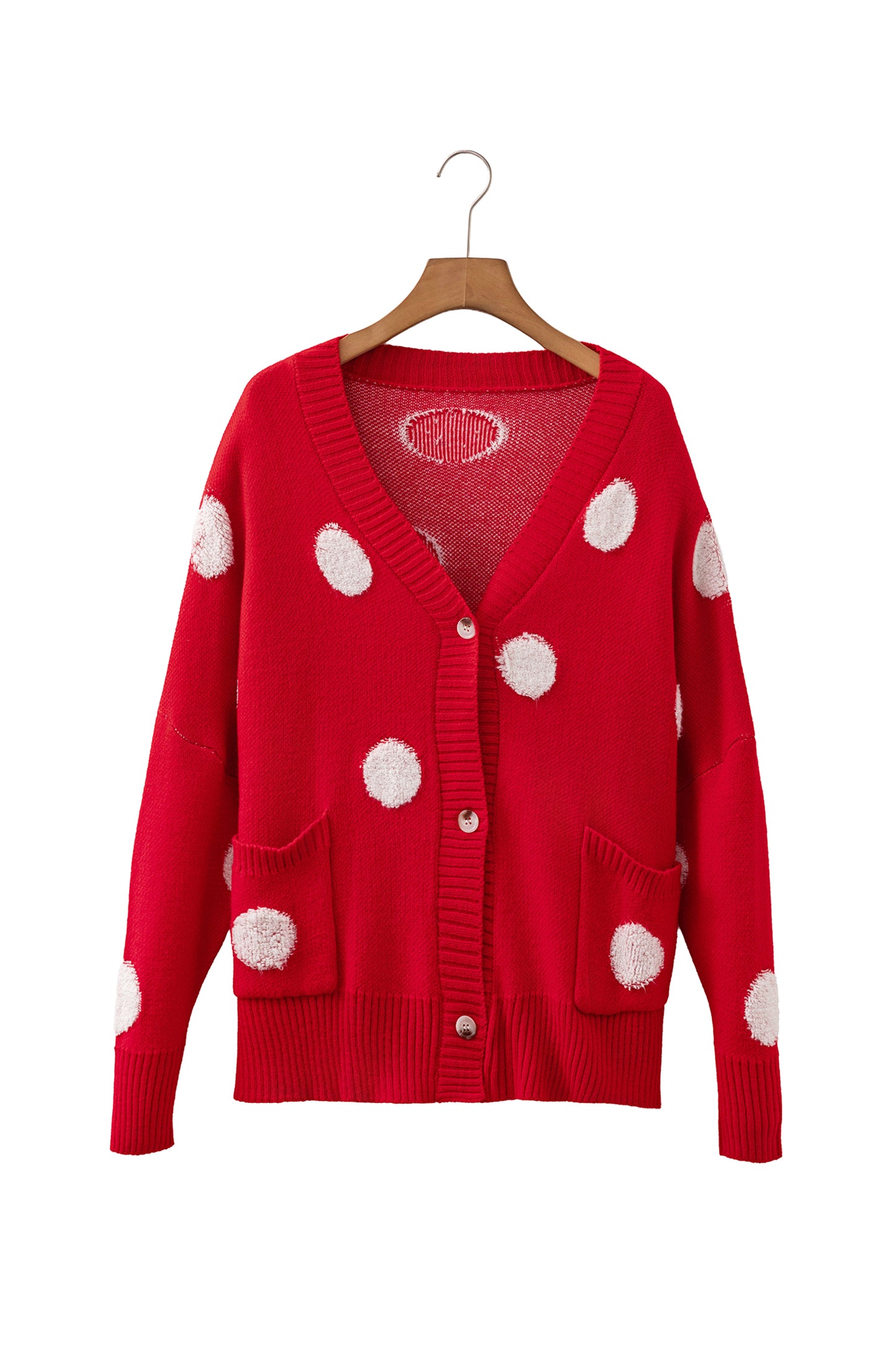 Polka Dot Oversized V Neck Knit Cardigan Sweater
