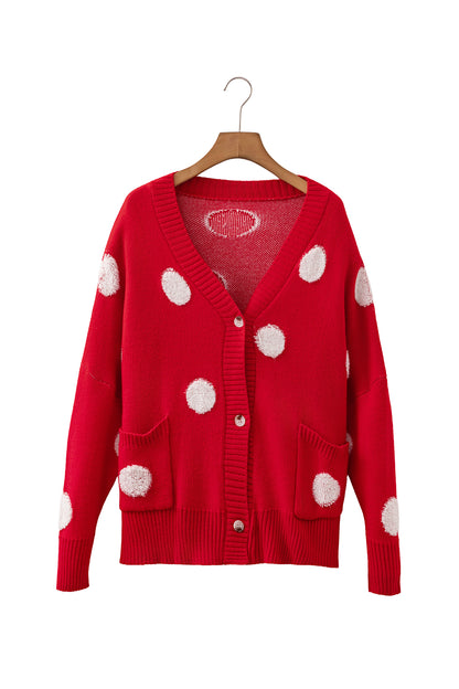 Polka Dot Oversized V Neck Knit Cardigan Sweater
