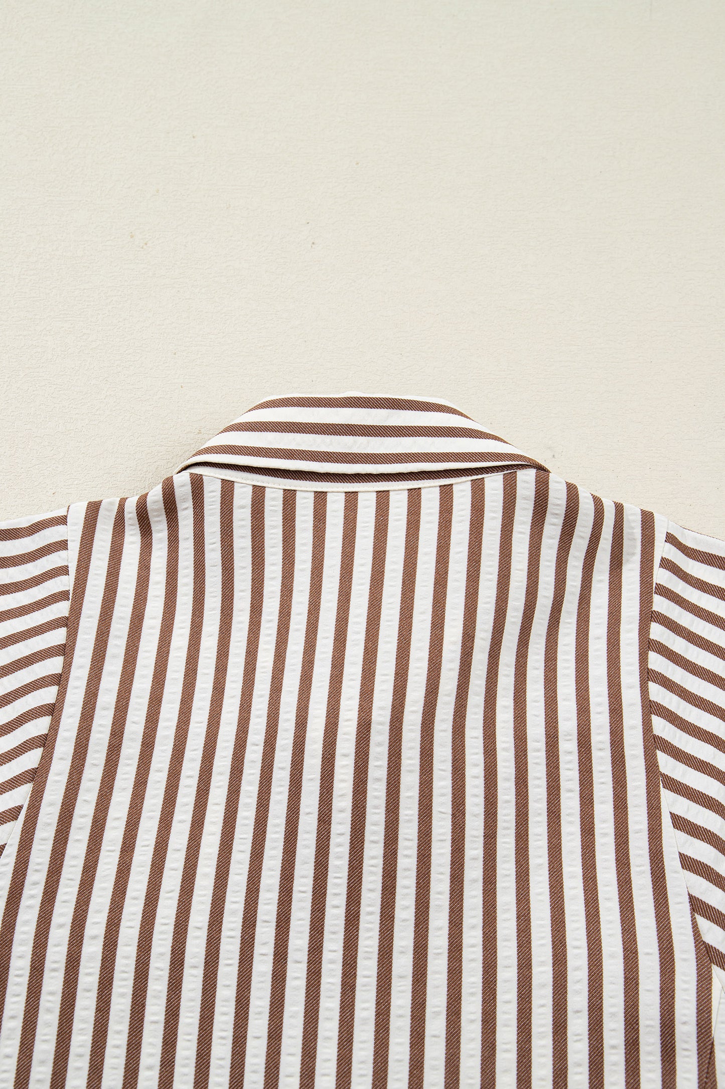 Brown Stripe Knot Waist Puff Sleeve Button Down Shirt Dress