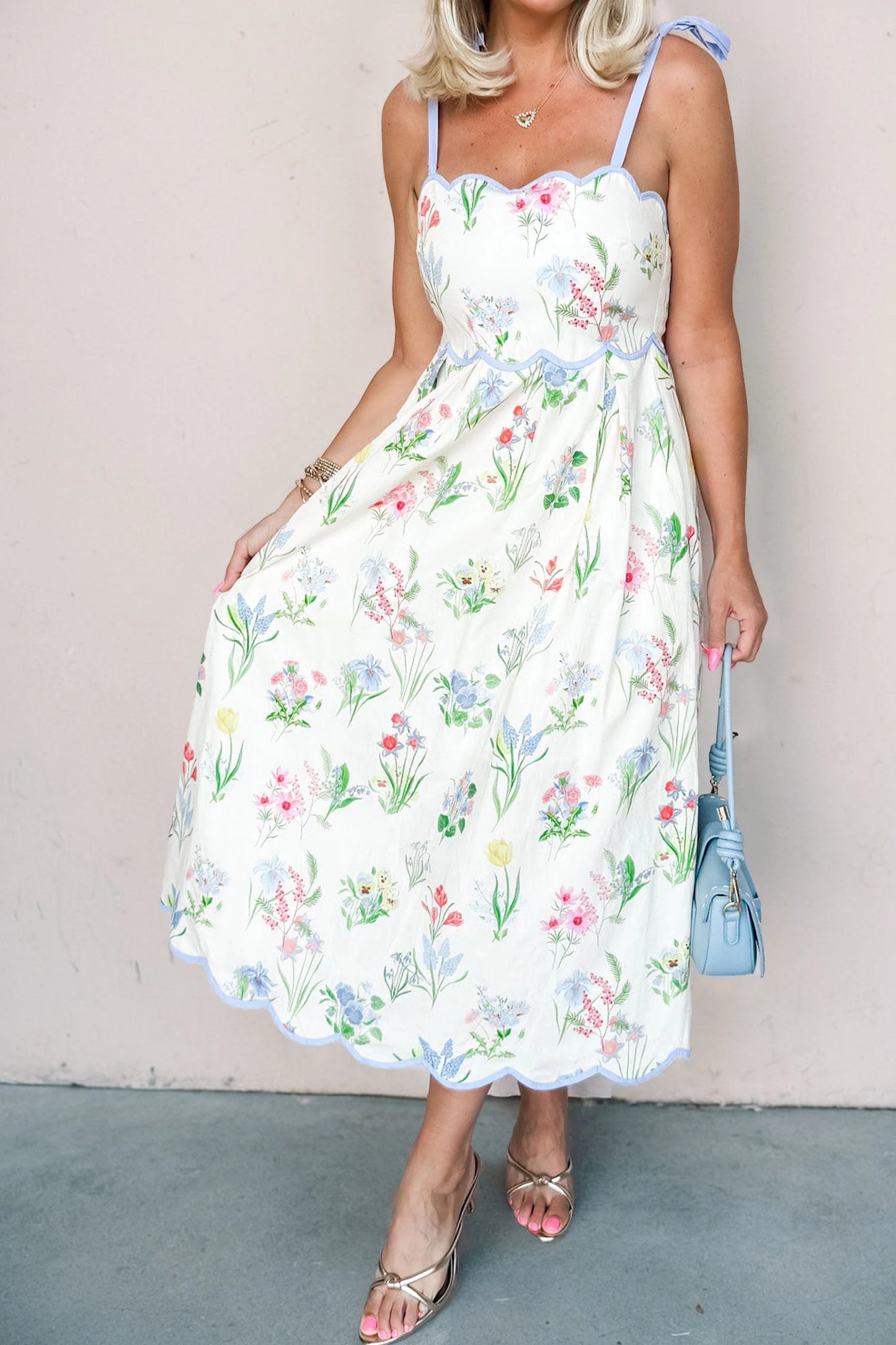 Floral Tie Strap Midi Dress Women Summer Sundress
