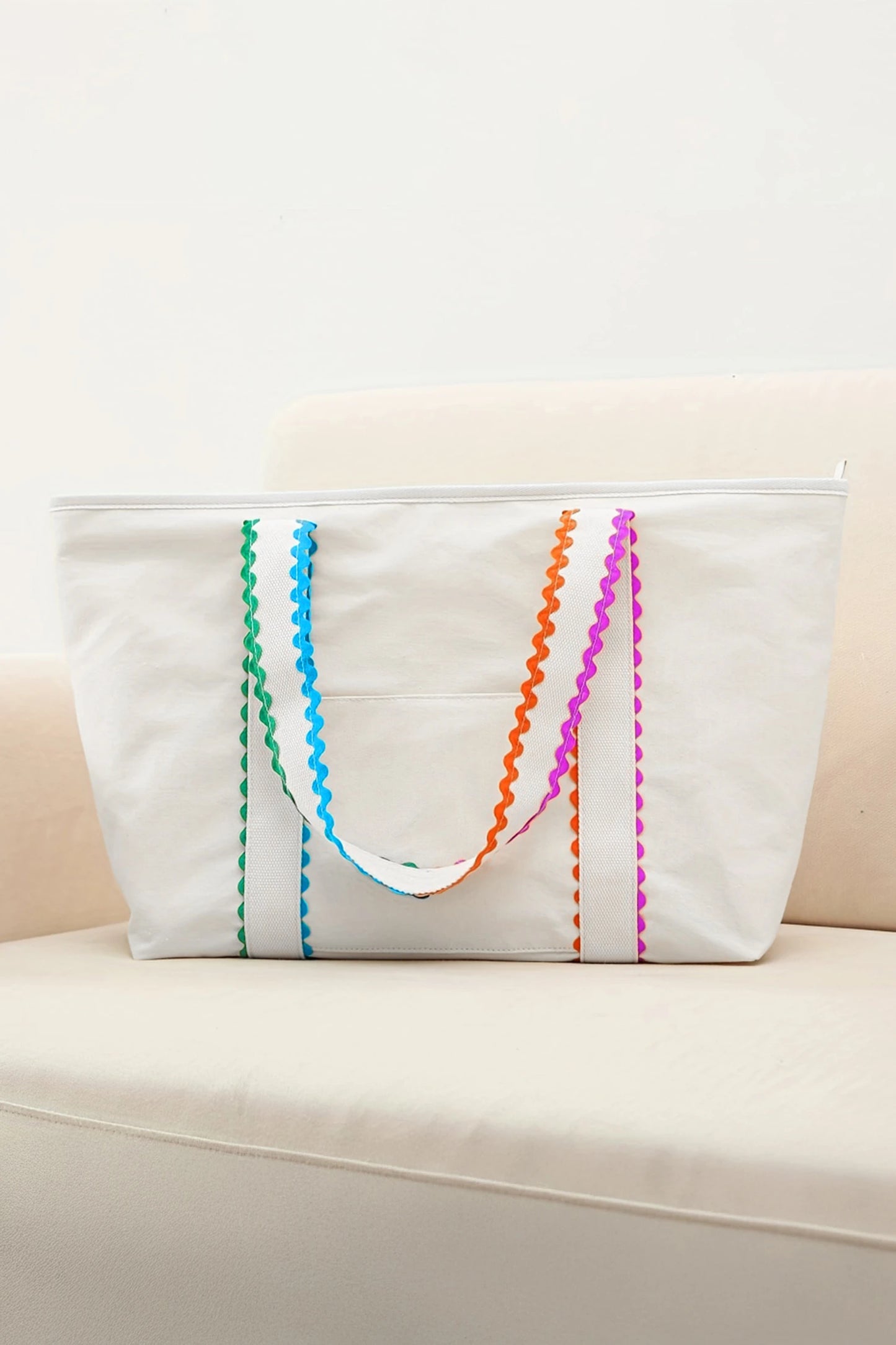 Ricrac Trim Canvas Tote Bag Colorful Large Capacity