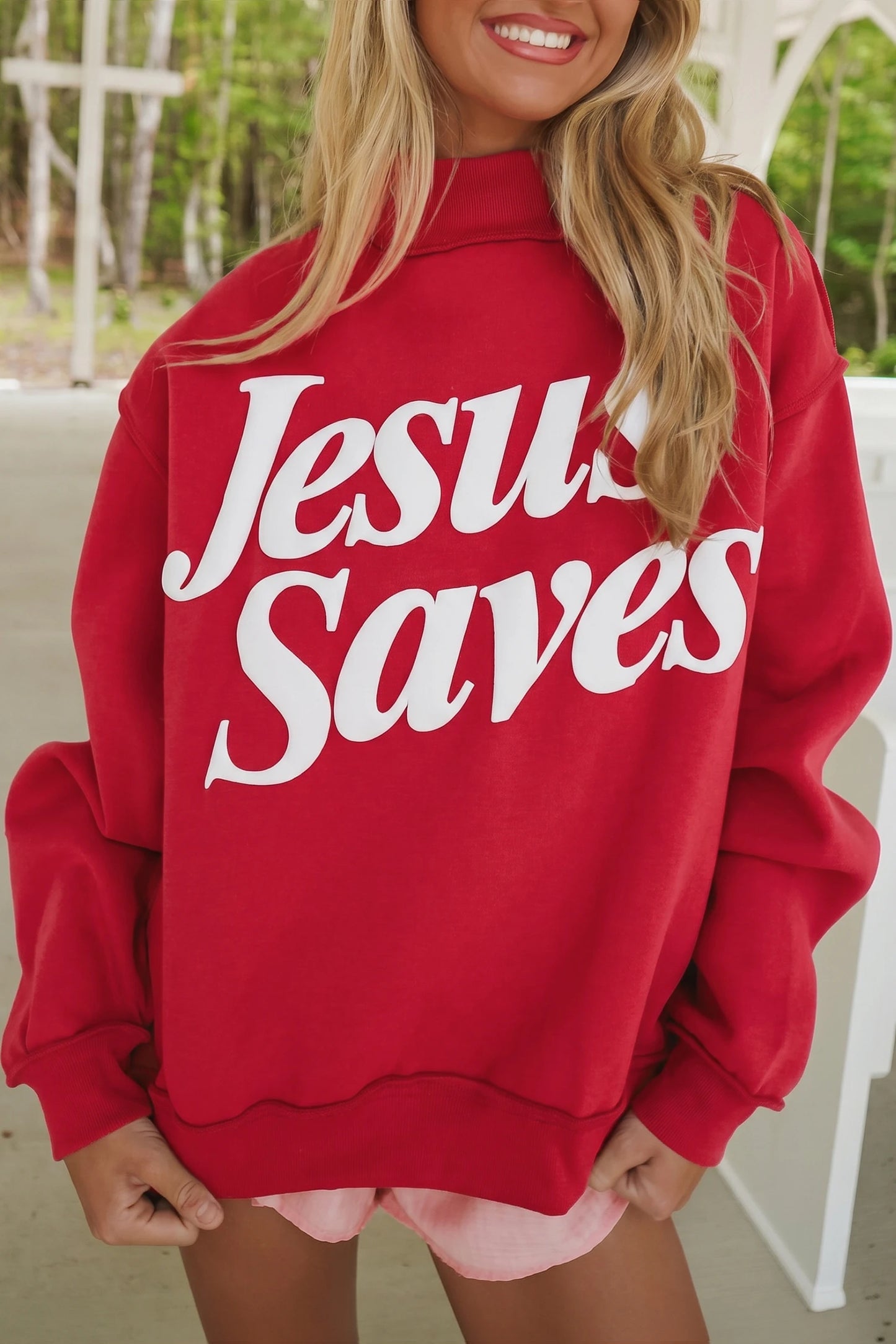 Jesus Saves Christian Mock Neck Oversized Sweatshirt