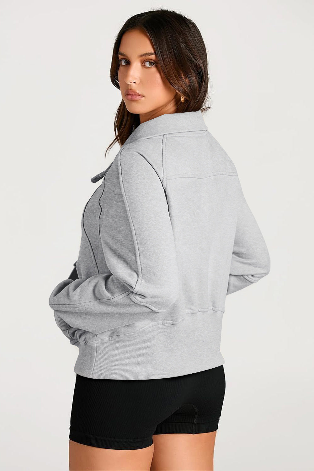 Black Quarter Zip Stand Neck Kangaroo Pocket Sweatshirt