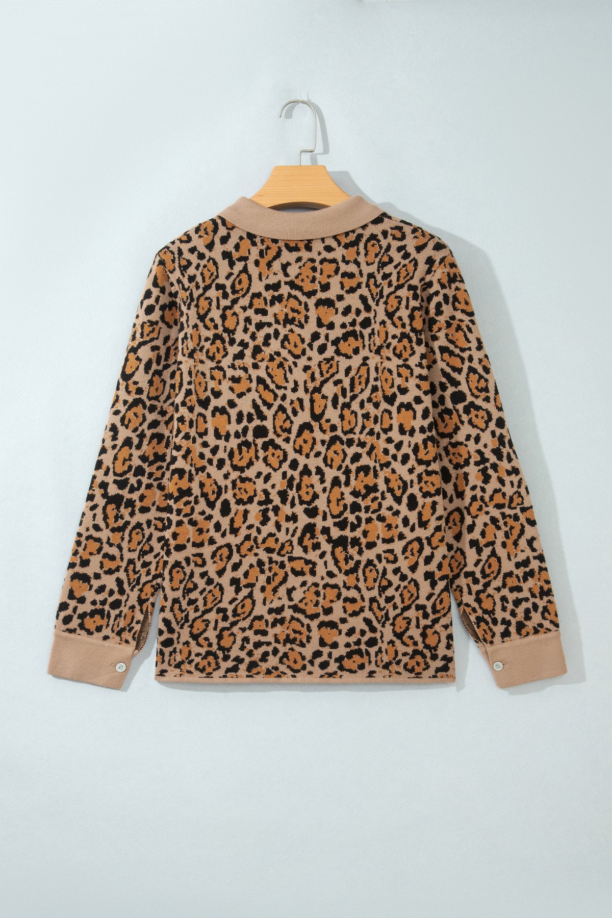 Leopard Print Button Up Knit Cardigan Top