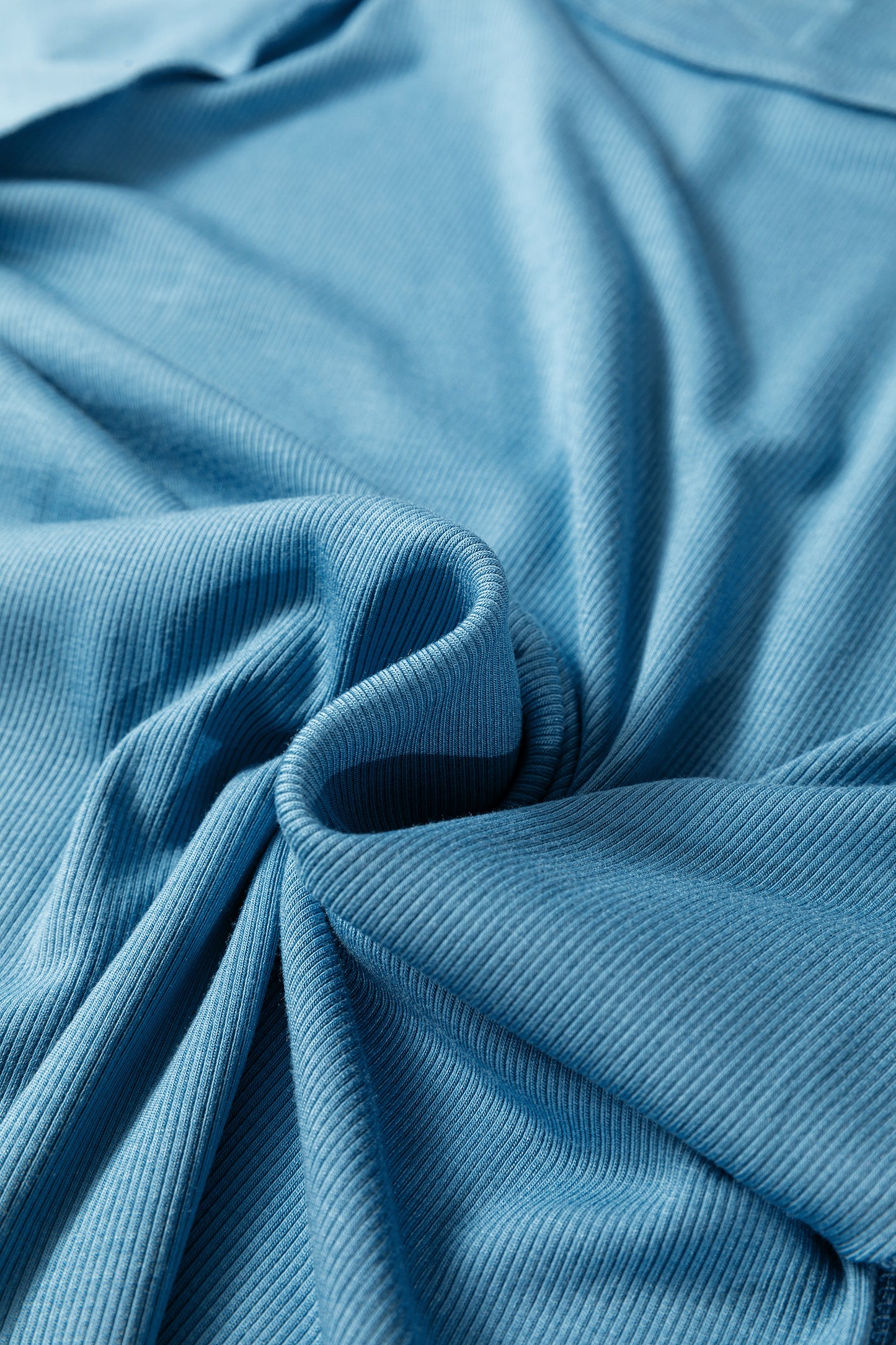 Peacock Blue Ribbed Crew Neck Cap Sleeve Tee