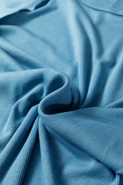 Peacock Blue Ribbed Crew Neck Cap Sleeve Tee