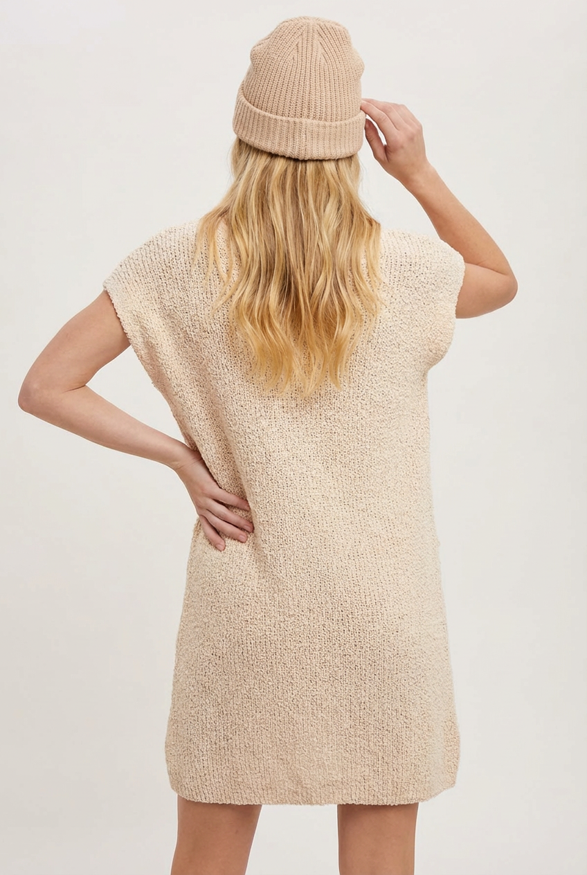 V Neck Knit Sweater Dress with Pockets Casual Cozy