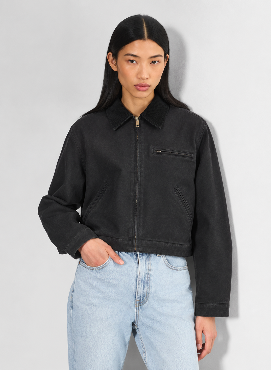 Women's Cropped Barn Jacket Vintage Workwear Zip